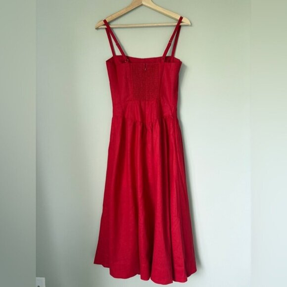 NEW Reformation Katarin Linen Midi Dress Lipstick Red Lace Detail | US 4 UK 8 - Picture 8 of 16